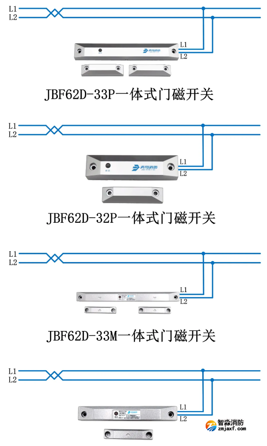 JBF62D-33P/JBF62D-32P/JBF62D-33M/JBF62D-32M 一體式門磁開關接線圖
