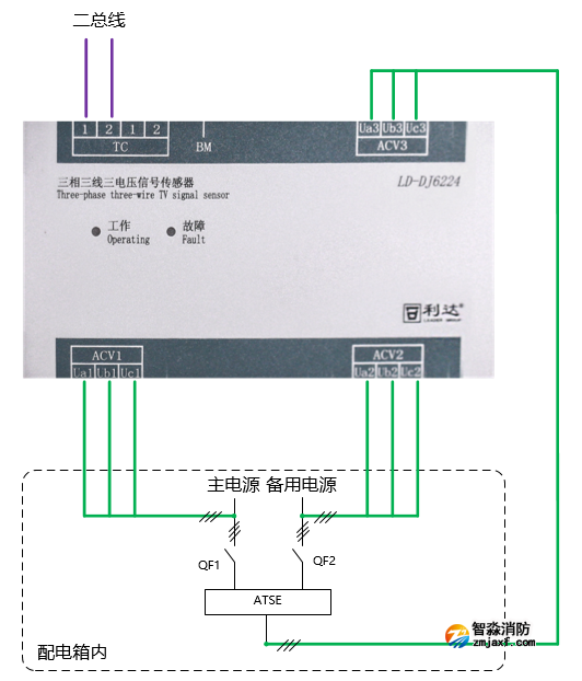 LD-DJ6224三相三線三電壓信號傳感器接線圖