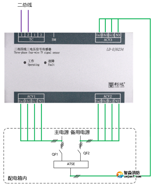LD-DJ6234三相四線三電壓信號傳感器接線圖