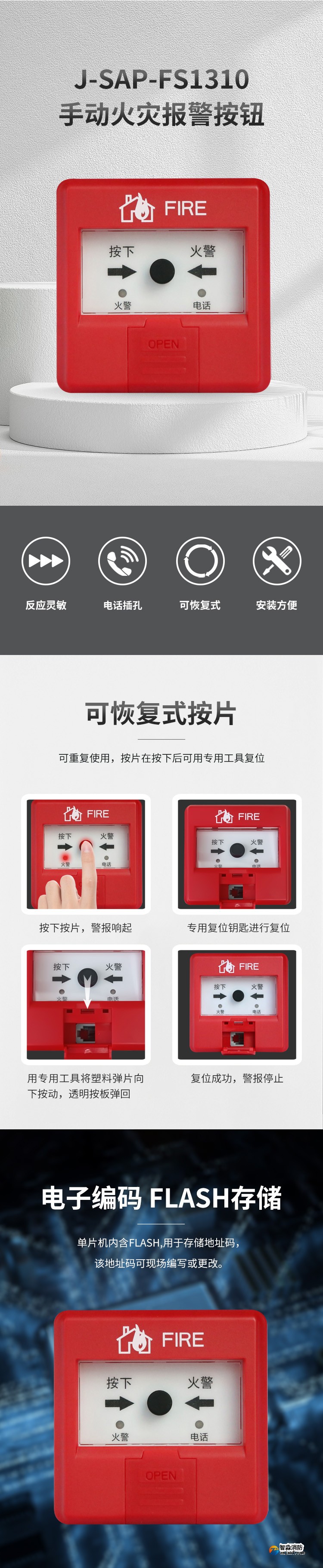J-SAP-FS1310手動火災報警按鈕1