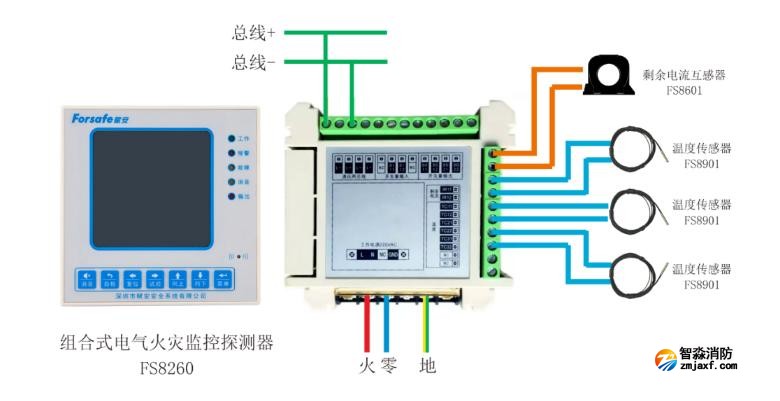FS8260組合式電氣火災監控探測器接線圖