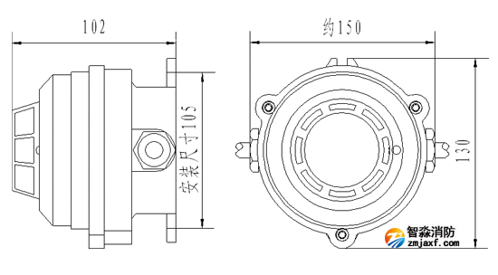 JDXT-W-1防爆點型感溫火災探測器外形尺寸圖
