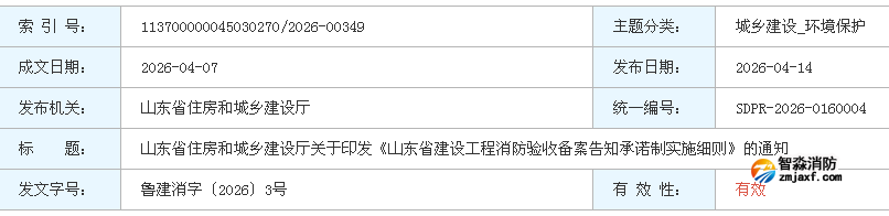 山東省住房和城鄉(xiāng)建設廳關于印發(fā)《山東省建設工程消防驗收備案告知承諾制實施細則》的通知